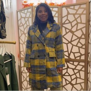 13 Classic Fuzzy Mohair-Like Plaid Coat